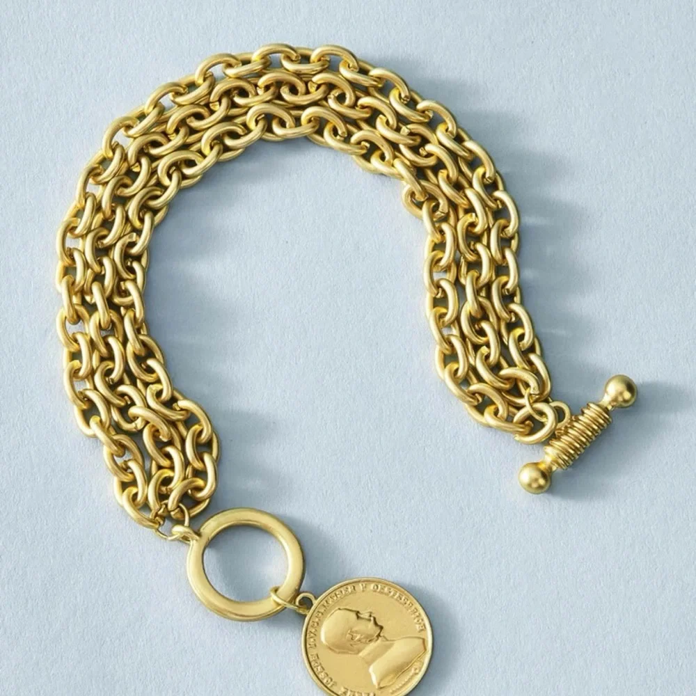 Gold Colored Chain Bracelet with Coin Pendant